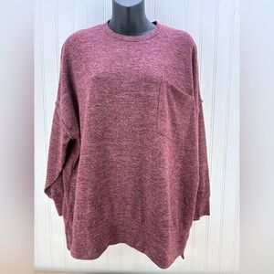 Zenana Burgundy Long Sleeve Knit Top Oversized Small